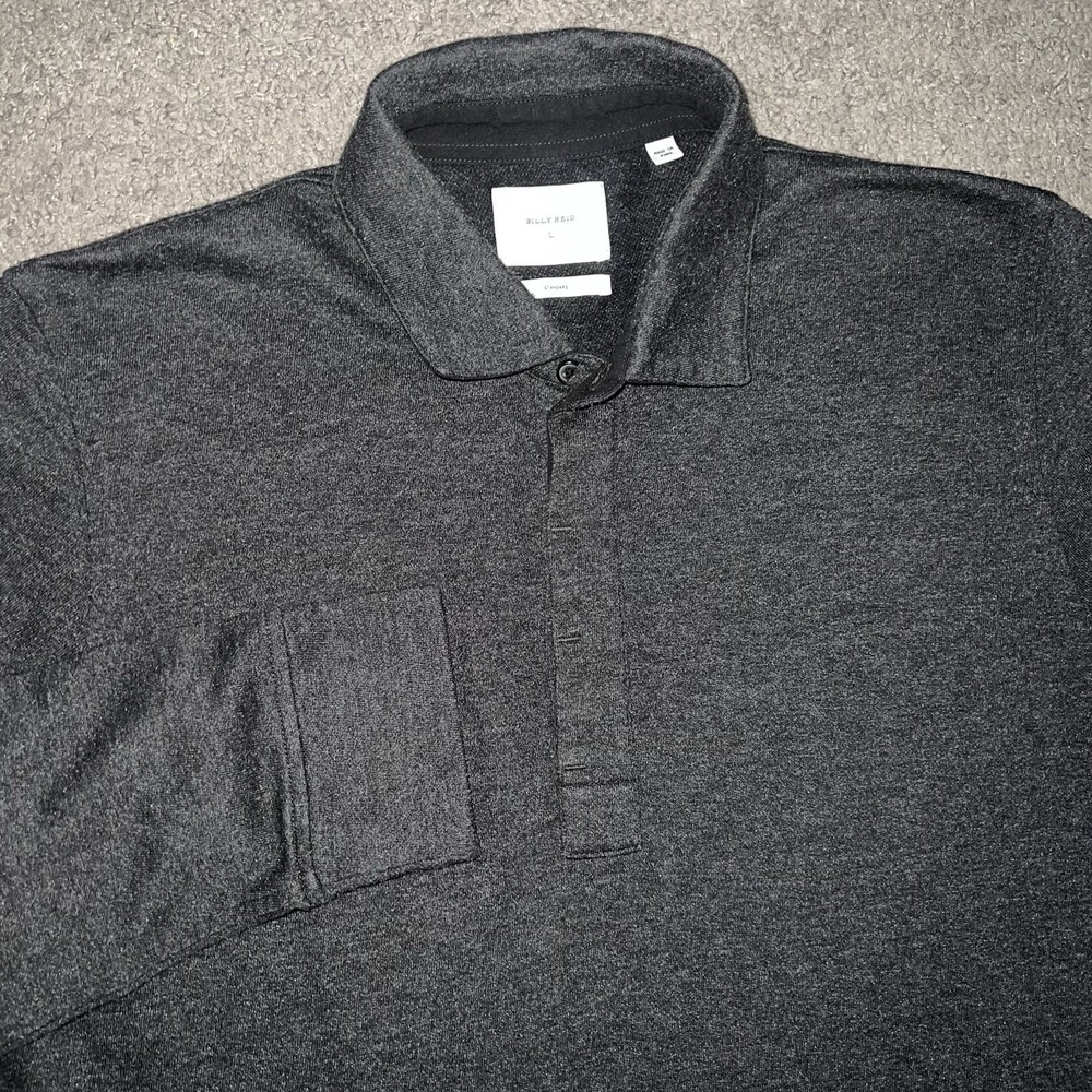 Billy Reid Polo Mens L Charcoal Gray Long Sleeve Cotton Blend Peru